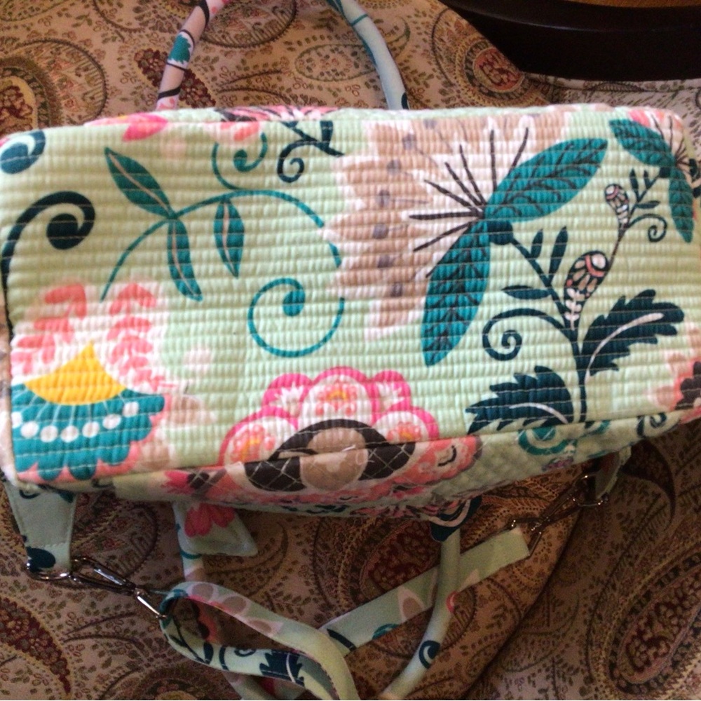 Vera Bradley Iconic Glenna Satchel In Green Mint Flowers Handbag - Picture 6 of 8